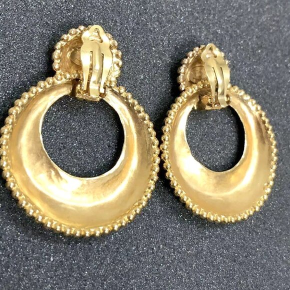 CHANEL Hoop 2 way Dangle Clip-On Earrings Gold Tone 25 Auth p1100 - Picture 5 of 11